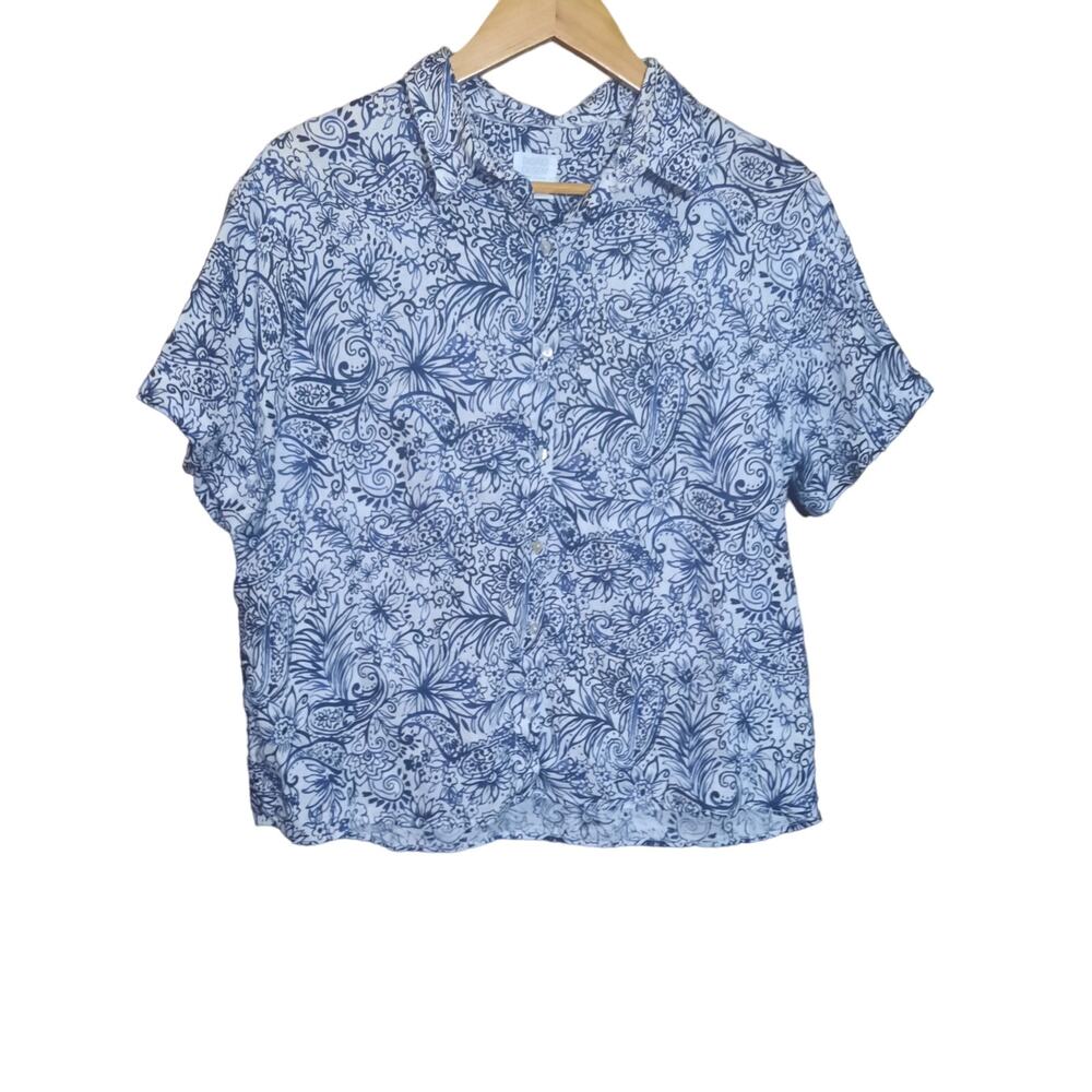 Sigrid Olsen Womens 100% Linen Button Down Short Sleeve Top Size Medium